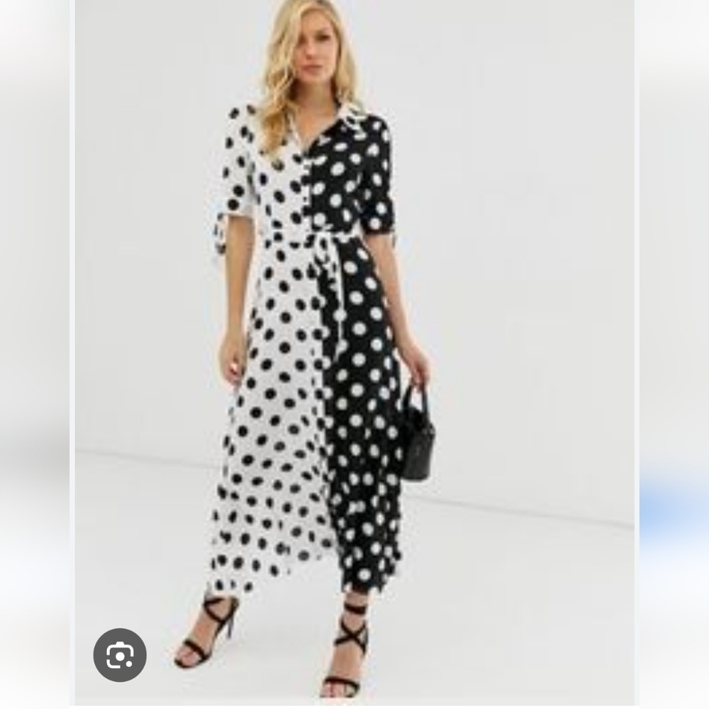Polka Dot Maxi Dress - Black and White - Picture 12 of 13